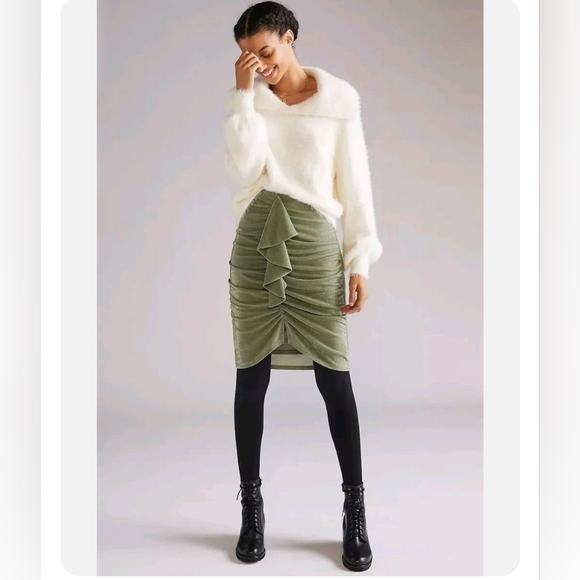 Anthropologie x Mare Mare Ruched Ruffled Mini Skirt Moss - Picture 1 of 7